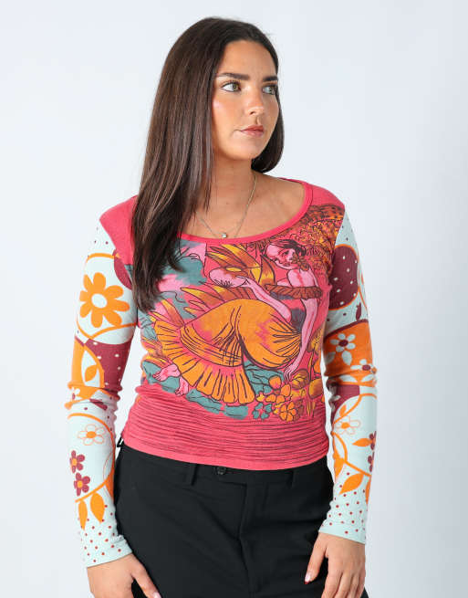 Vintage Custo Barcelona S long sleeve top in multi colured