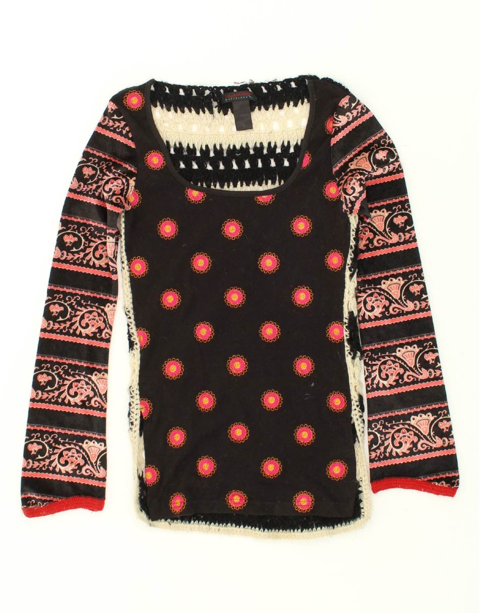 Vintage Custo Barcelona Size S Patchwork Long Sleeve Blouse Top in Black
