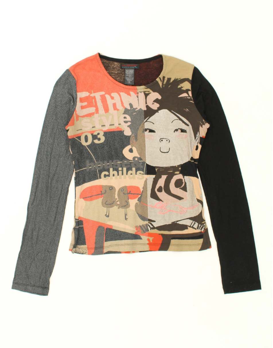 Vintage Custo Barcelona Size XS Patchwork Graphic Top Long Sleeve in Multicoloured