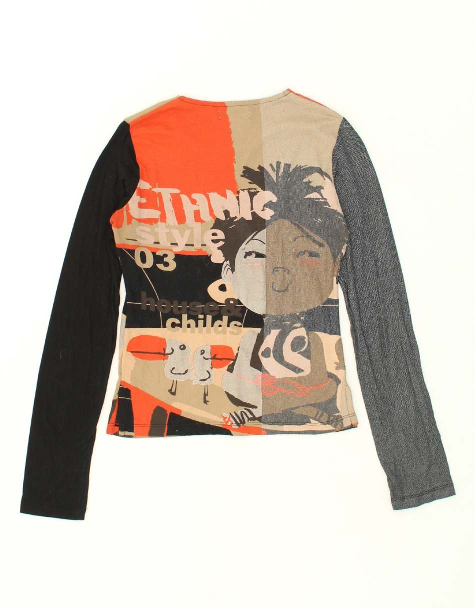 Vintage Custo Barcelona Size XS Patchwork Graphic Top Long Sleeve in Multicoloured 0