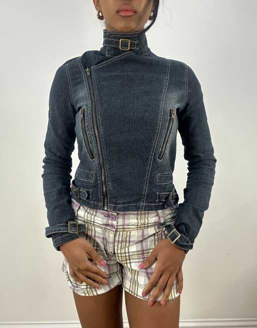 Vintage dark blue biker style jacket