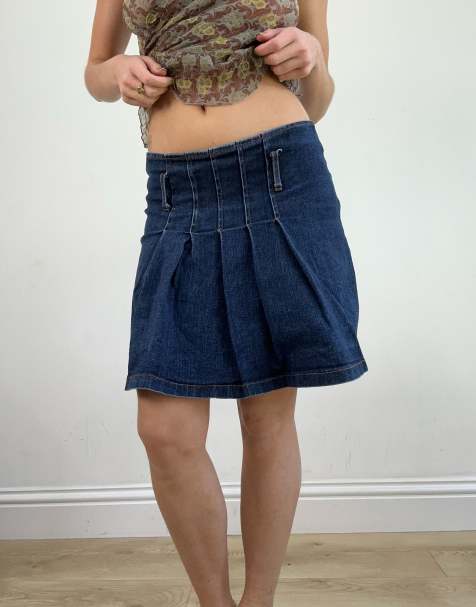Vintage dark wash denim skirt in blue - view 1