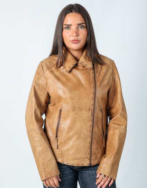 Vintage David Moore L leather jacket in tan - view 1