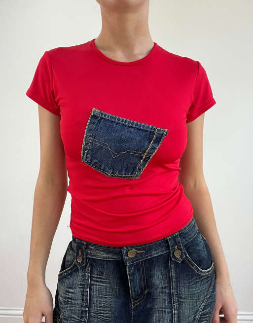 Vintage denim baby tee in red