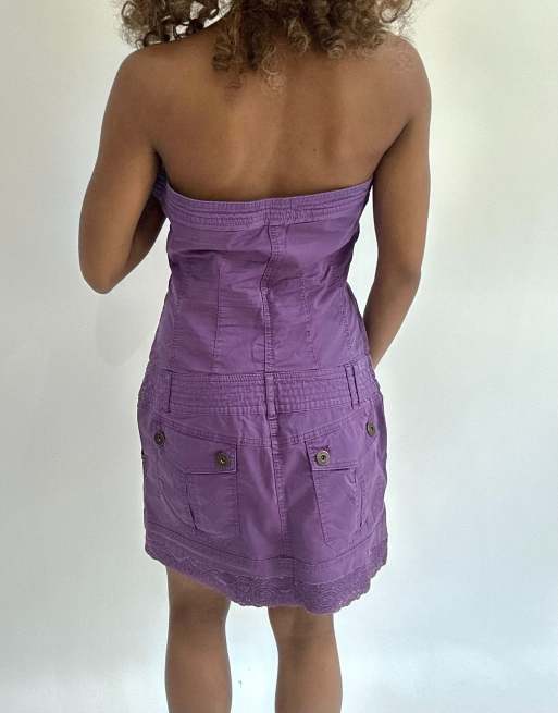 Vintage denim bandeau mini dress in purple, 2 of 4