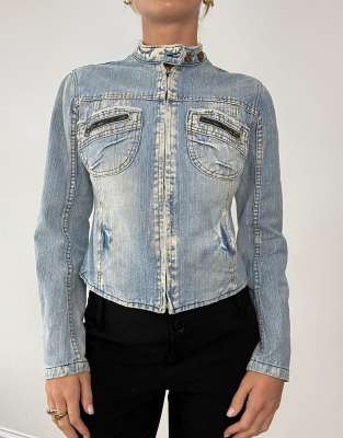 Winter vintage biker denim jacket main image 1