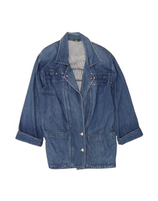 Vintage Denim Coat UK 16 Large In Blue