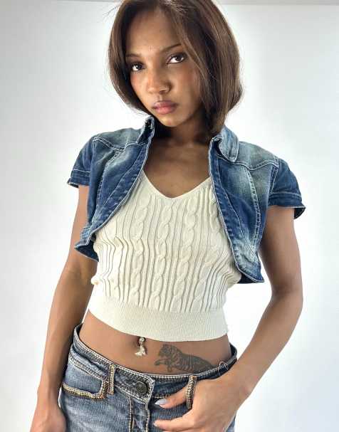 Vintage denim cropped jacket in blue - view 1