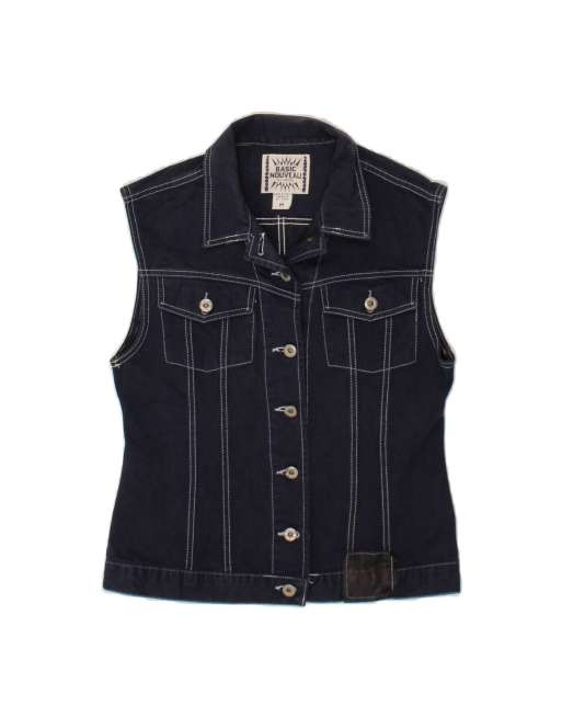 Vintage Denim Gilet UK 12 Medium In Blue