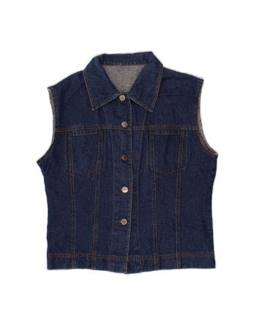 Vintage Denim Gilet UK 14 Large In Blue