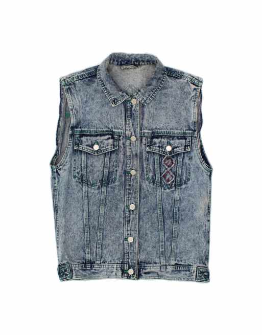 Vintage Denim Gilet UK 14 Medium In Blue