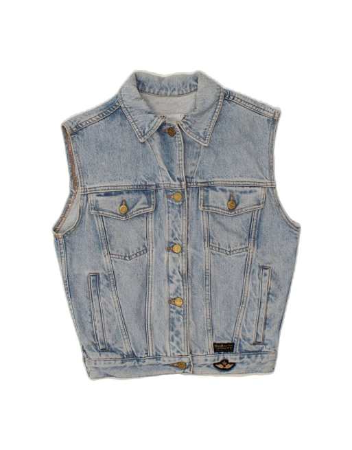 Vintage Denim Gilet UK 8 Small In Blue