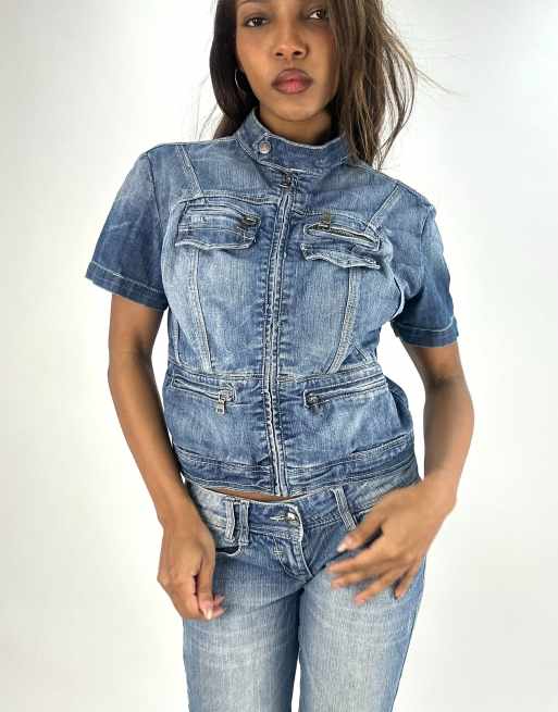 Vintage denim jacket top in blue