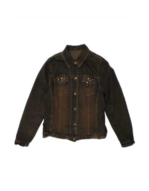 Vintage Denim Jacket UK 16 Large In Brown