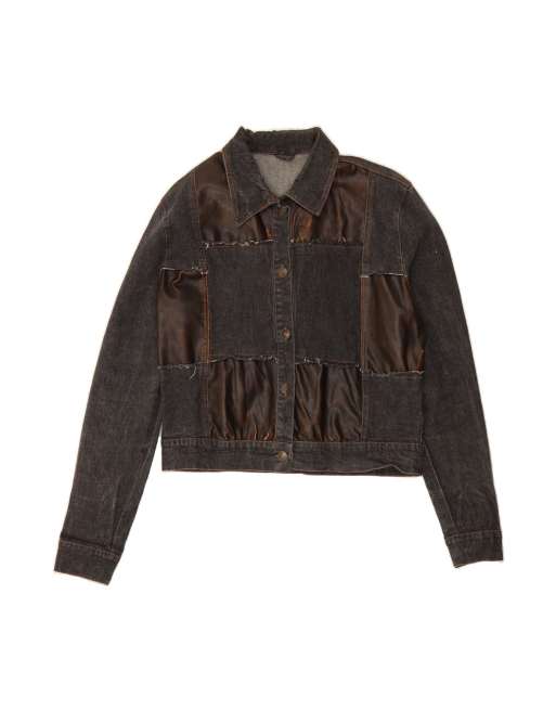 Vintage Denim Jacket UK 20 2XL In Grey Patchwork