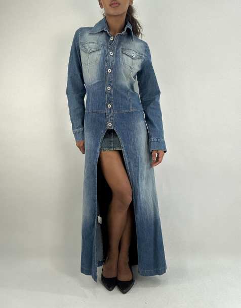Vintage denim longline jacket in blue - view 1