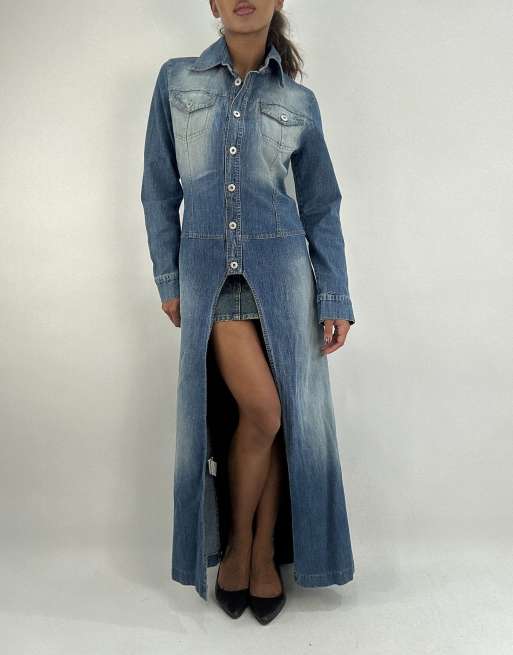 Vintage denim longline jacket in blue