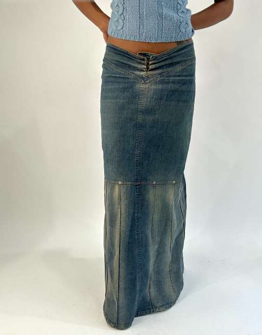 Vintage denim maxi skirt in blue