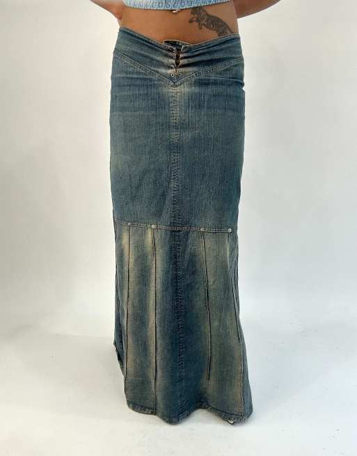 Vintage denim maxi skirt in blue, 3 of 4