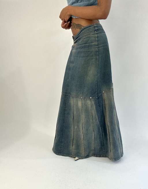 Vintage denim maxi skirt in blue, 4 of 4
