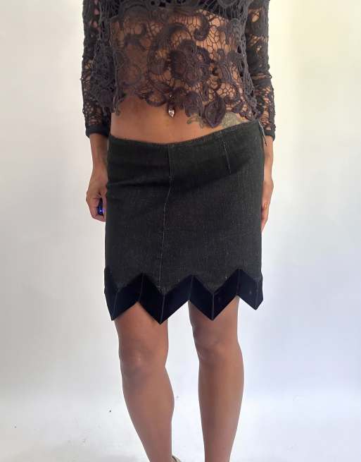 Vintage denim midi skirt in black