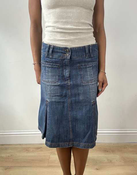 Vintage denim midi skirt in blue - view 1
