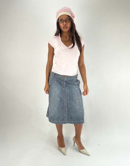 Vintage denim midi skirt in blue