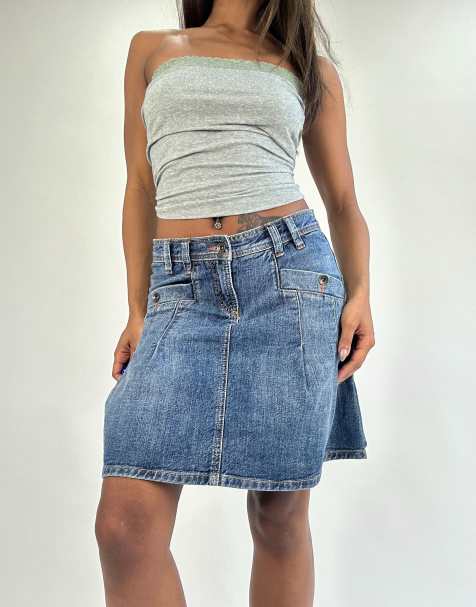 Vintage denim midi skirt in blue - view 1