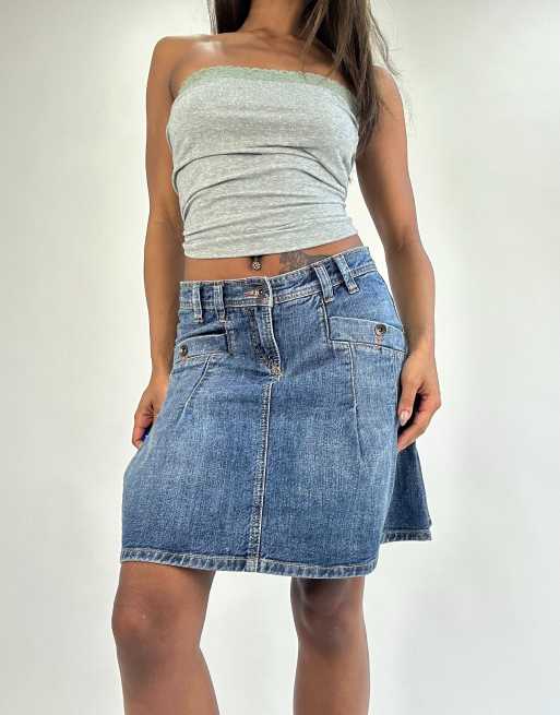Vintage denim midi skirt in blue
