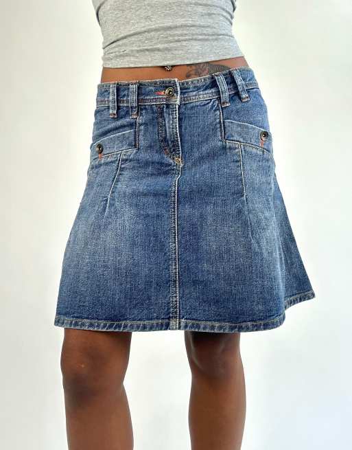 Vintage denim midi skirt in blue, 3 of 4