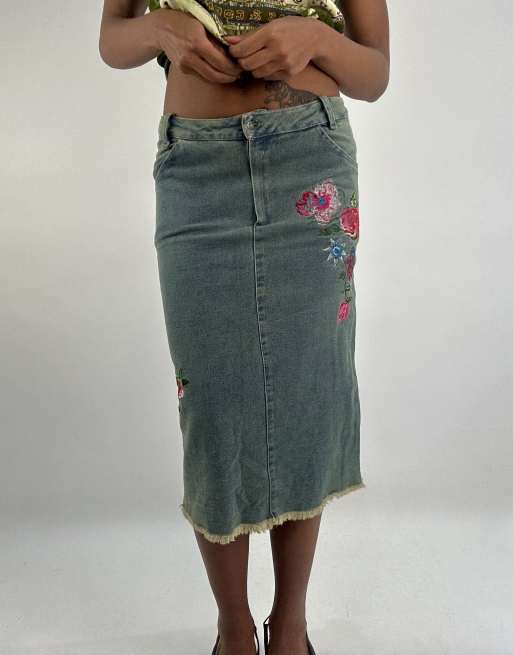 Vintage denim midi skirt in blue