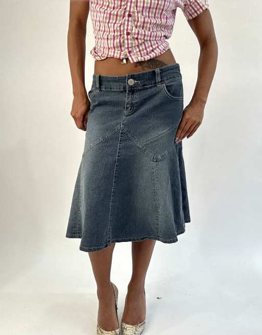Vintage denim midi skirt in blue