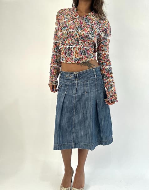 Vintage denim midi skirt in blue - view 1