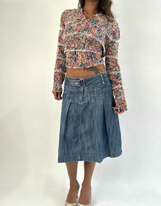 Vintage denim midi skirt in blue