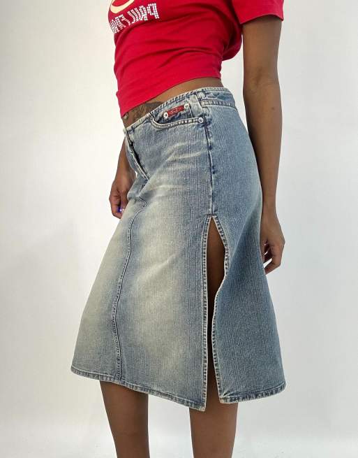 Vintage denim midi skirt in blue