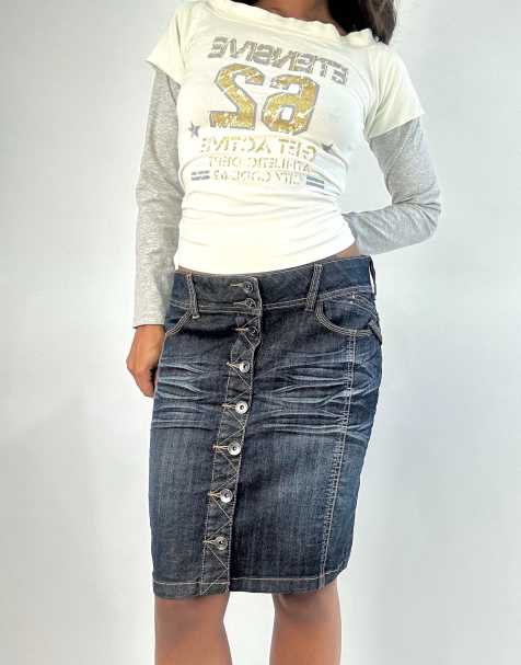 Vintage denim midi skirt in blue - view 1