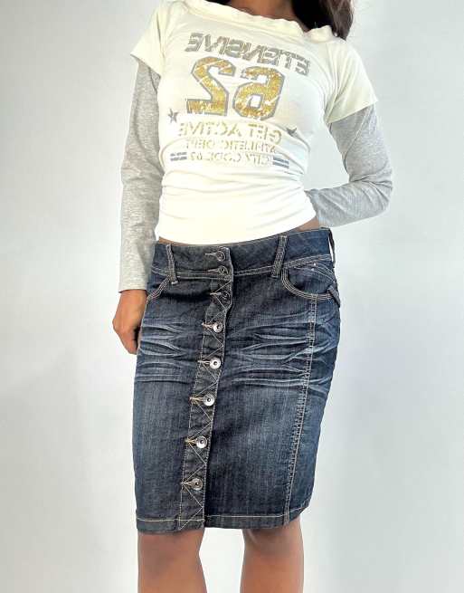 Vintage denim midi skirt in blue