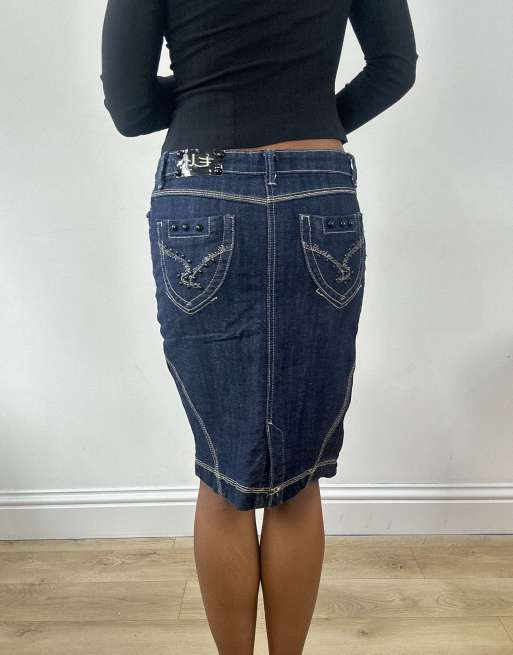 Vintage denim midi skirt in dark wash, 2 of 4