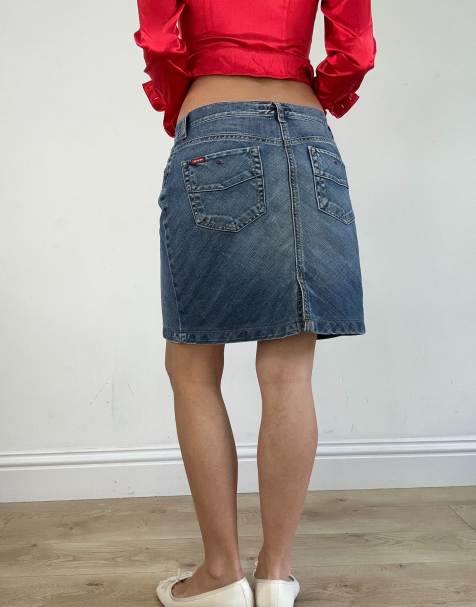 Vintage denim midi skirt in mid blue - view 2