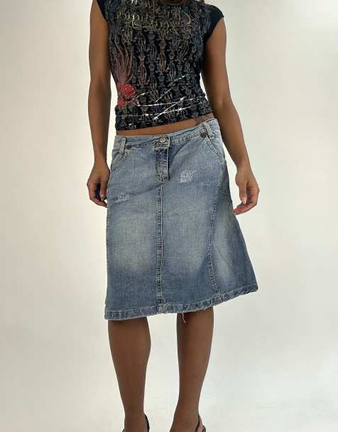 Vintage denim midi skirt - view 1