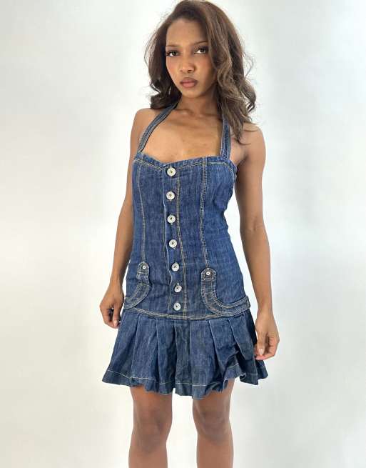 Vintage denim mini dress in blue