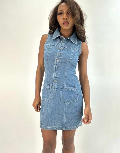 Vintage denim mini dress in blue - view 1