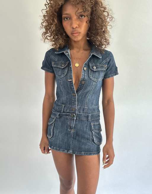 Vintage denim mini dress in blue, 1 of 4