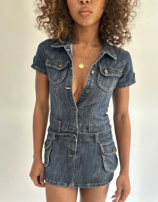 Vintage denim mini dress in blue, 3 of 4