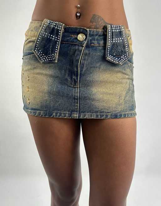 Vintage denim mini skirt in blue, 3 of 4