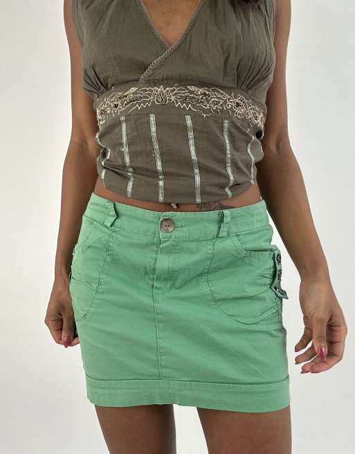 Vintage denim mini skirt in green