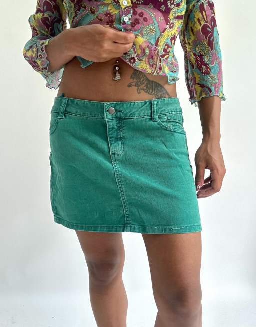 Vintage denim mini skirt in green