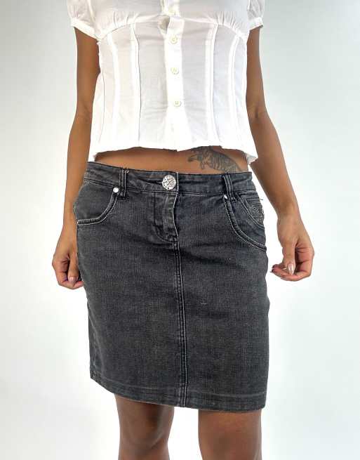 Vintage denim mini skirt in grey