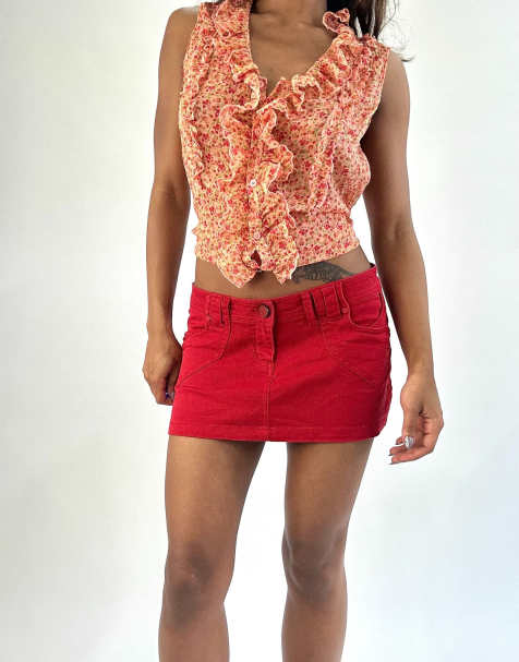 Vintage denim mini skirt in red - view 1