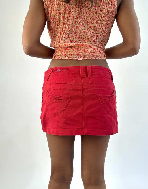 Vintage denim mini skirt in red, 2 of 4